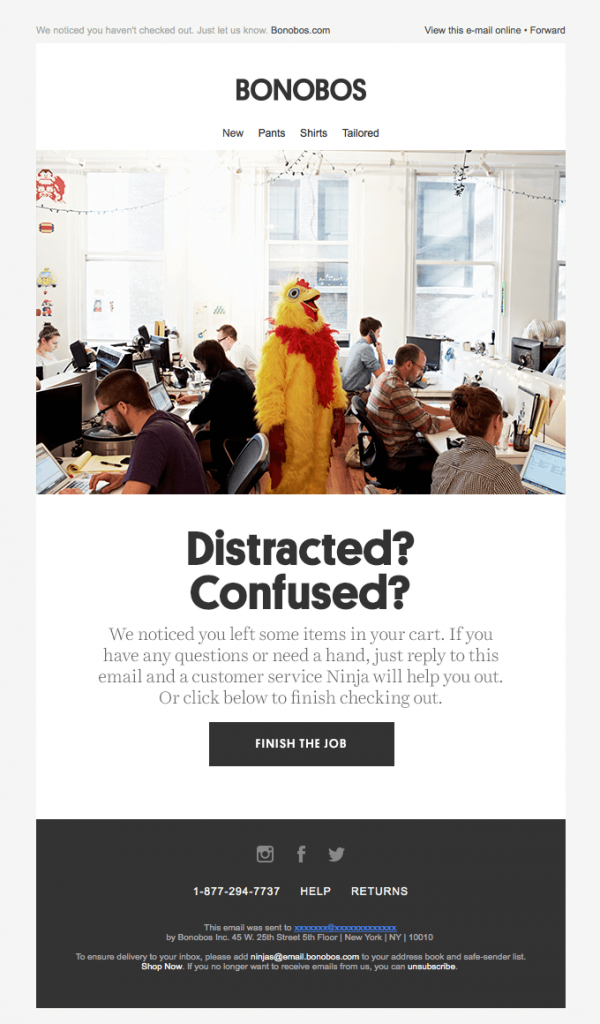 Behavioral Emails - Abandoned Cart Email Example - Bonobos