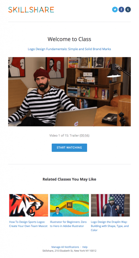Subscriber Emails - Sign Up Confirmation Email Example - Skillshare
