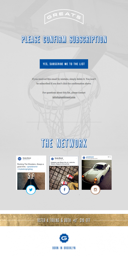 Transactional Emails - Opt-In Email Example - Greats