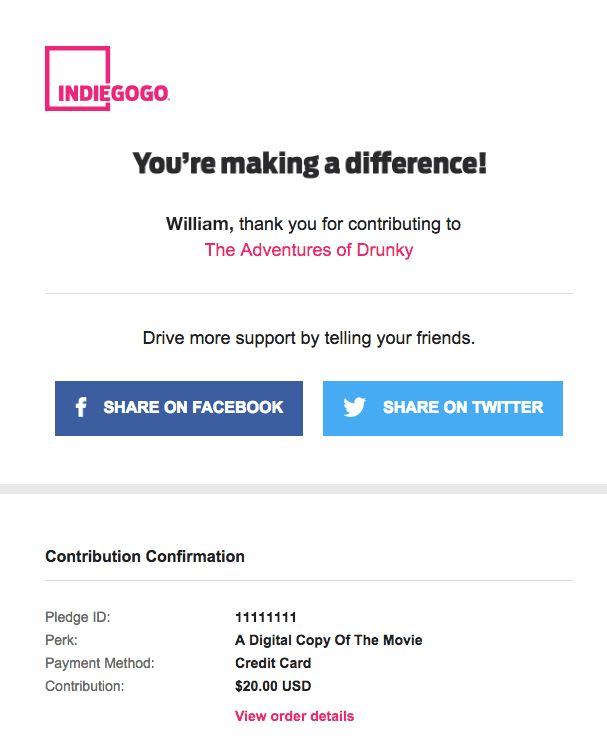 Transactional Emails - Receipt & Payment Email Example Indiegogo