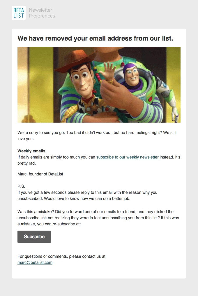 Transactional Emails - Unsubscribe & Cancellation Email Example - Beta List