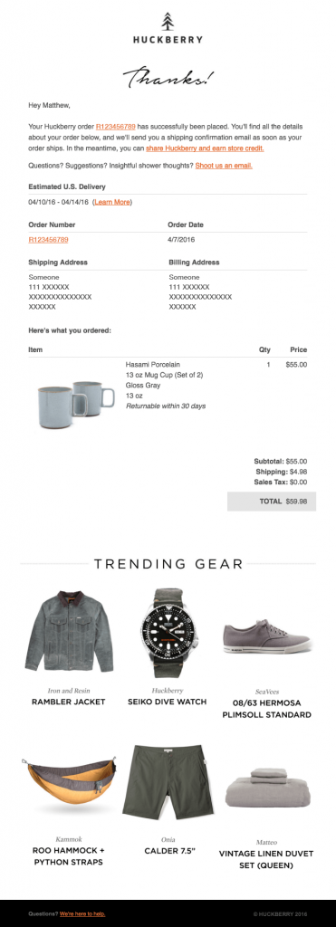 Transactional Emails - Receipt & Payment Email Example Huckberry