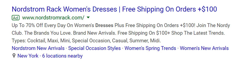 Nordstrom Rack Apparel -Apparel Company Google Ad Example