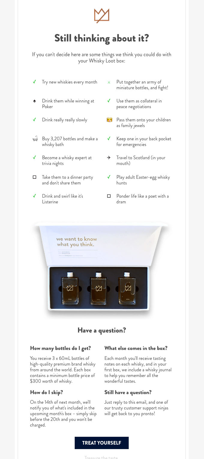 Behavioral Emails - Abandoned Cart Email Example - Whisky Loot