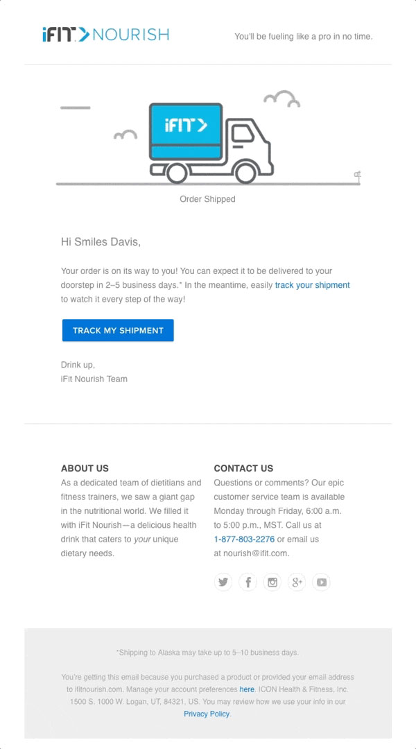 Transactional Emails - Shipping Confirmation Email Example - iFit Nourish