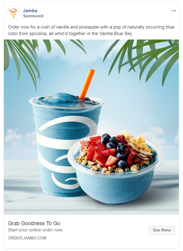 Food & Beverage Facebook Ads Examples - Jamba Juice