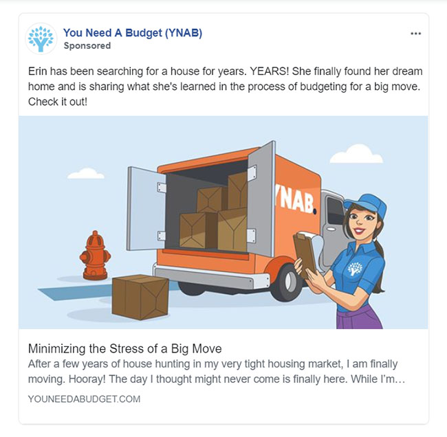 Personal Finance Facebook Ad Example - YNAB