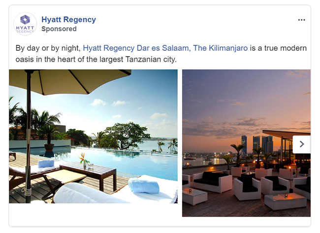 Facebook Ads - Travel and Hospitality Ad Example - Hyatt Regency