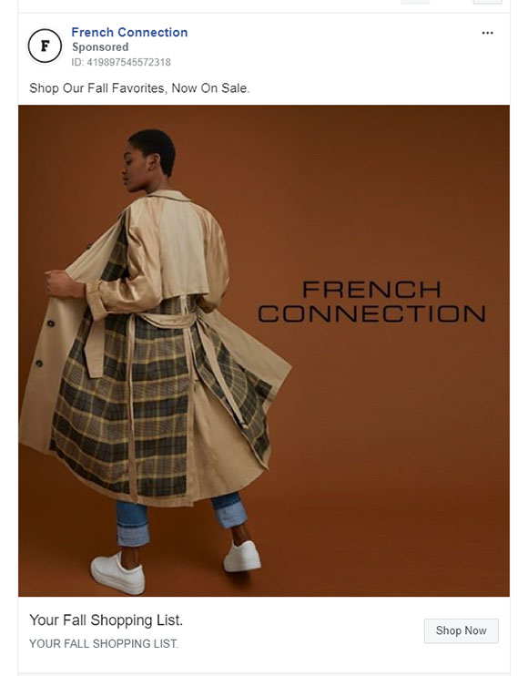 Apparel Company Facebook Ad Example - French Connection