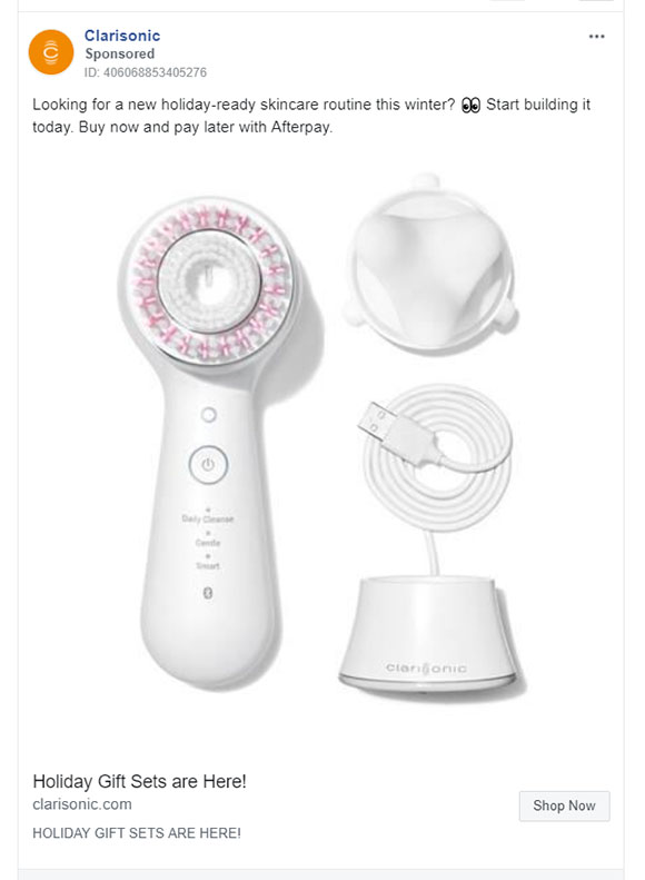 Beauty Company Facebook Ad Example - Clarisonic