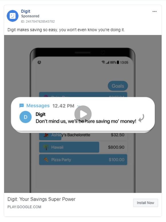 Personal Finance Facebook Ad Example - Digit