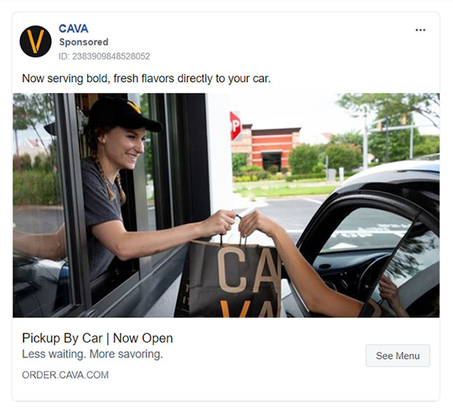 Food & Beverage Facebook Ads Examples - Cava