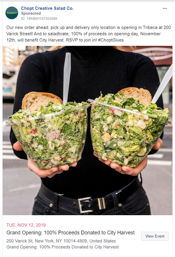 Food & Beverage Facebook Ads Examples - Chopt