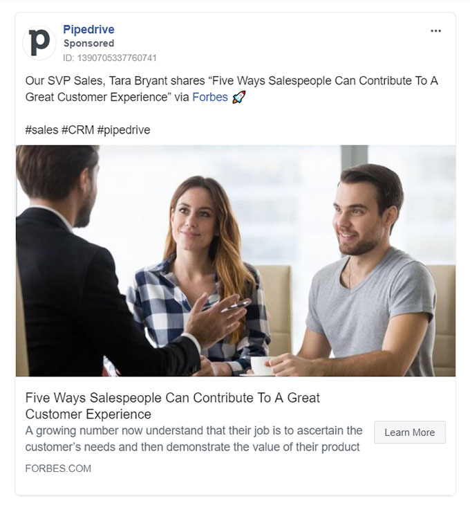 Software Companies Facebook Ad Example - Pipedrive