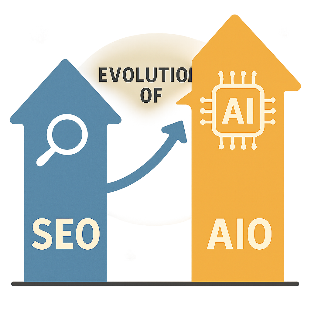 Graphic showing the evolution of SEO into AIO