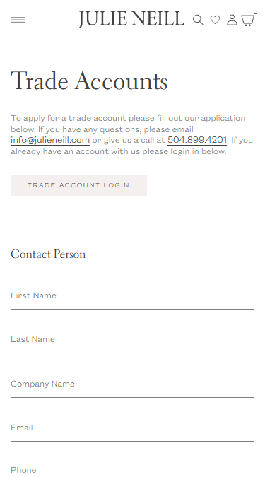 Trade Account Portal Content | Julie Neill Designs Project